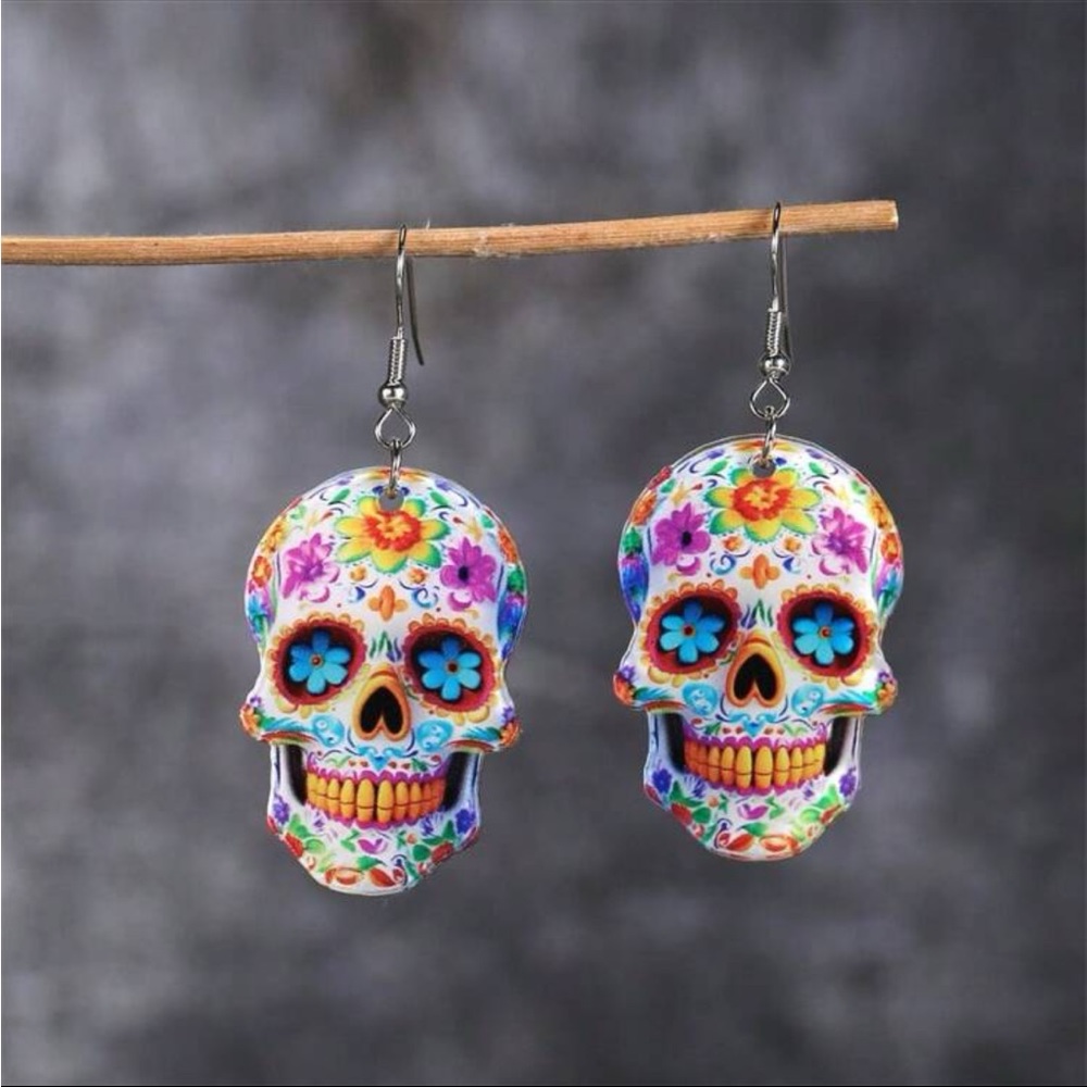 Day of The Dead Skull Earrings, Sugar Skull Earrings, Halloween Earrings